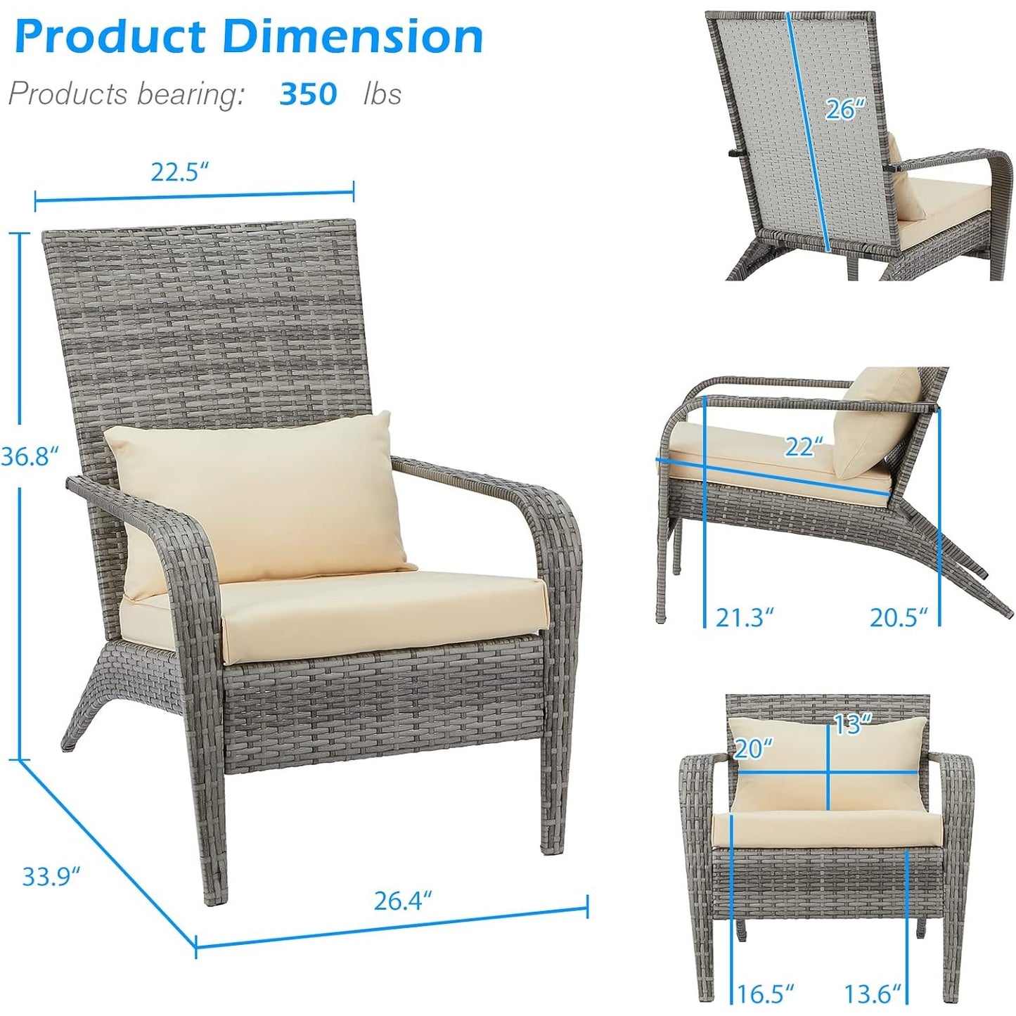 YODOLLA Patio Adirondack Wicker Chair, Grey