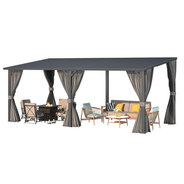 YODOLLA 20'x10' Outdoor Hardtop Metal Gazebo with Curtains and Netting for Patio