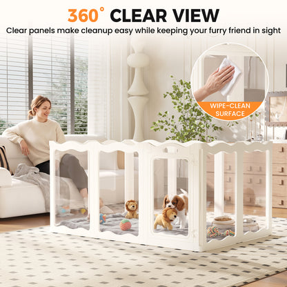 YODOLLA Clear Acrylic Dog Playpen Indoor, 30" H, 10 Panels, White