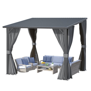 YODOLLA 10x8 Outdoor Pergola Hardtop Gazebo with Curtains and Netting for Patio