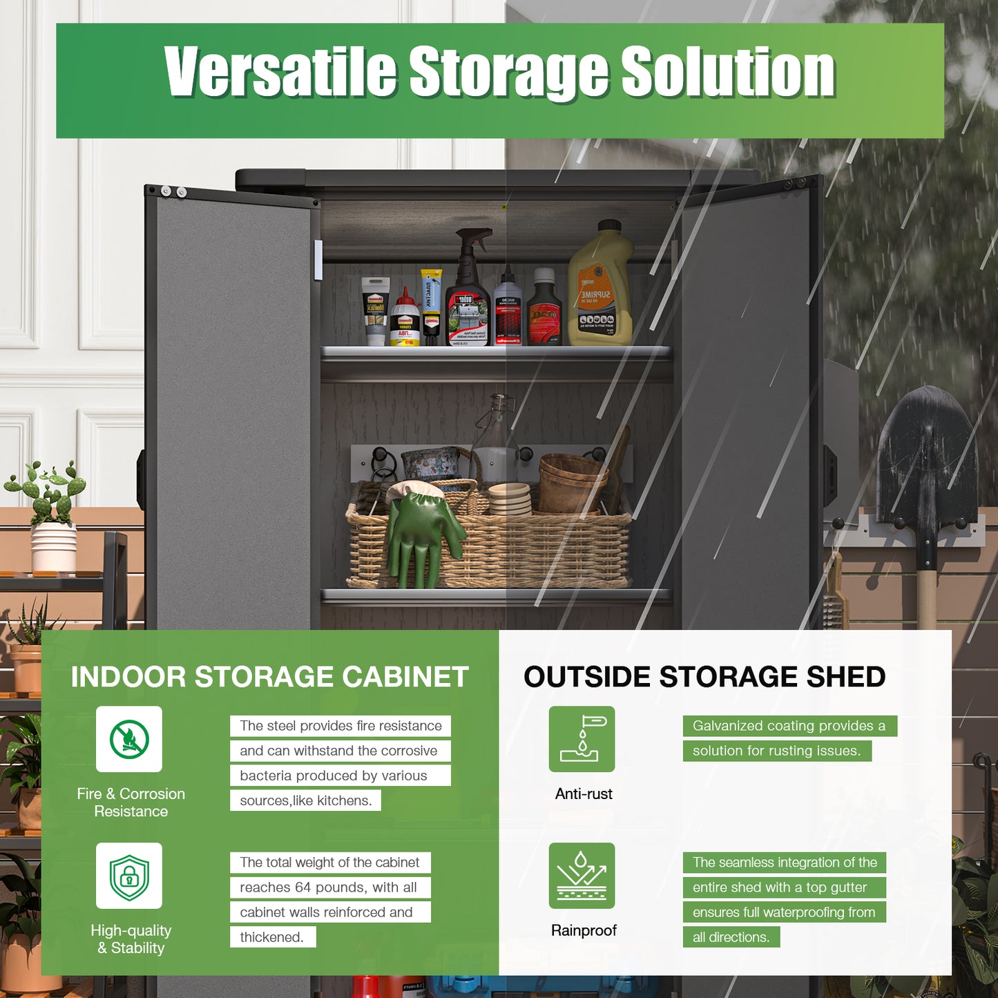 YODOLLA Waterproof Tall Resin Outdoor Storage Cabinet with Adjustable Shelves