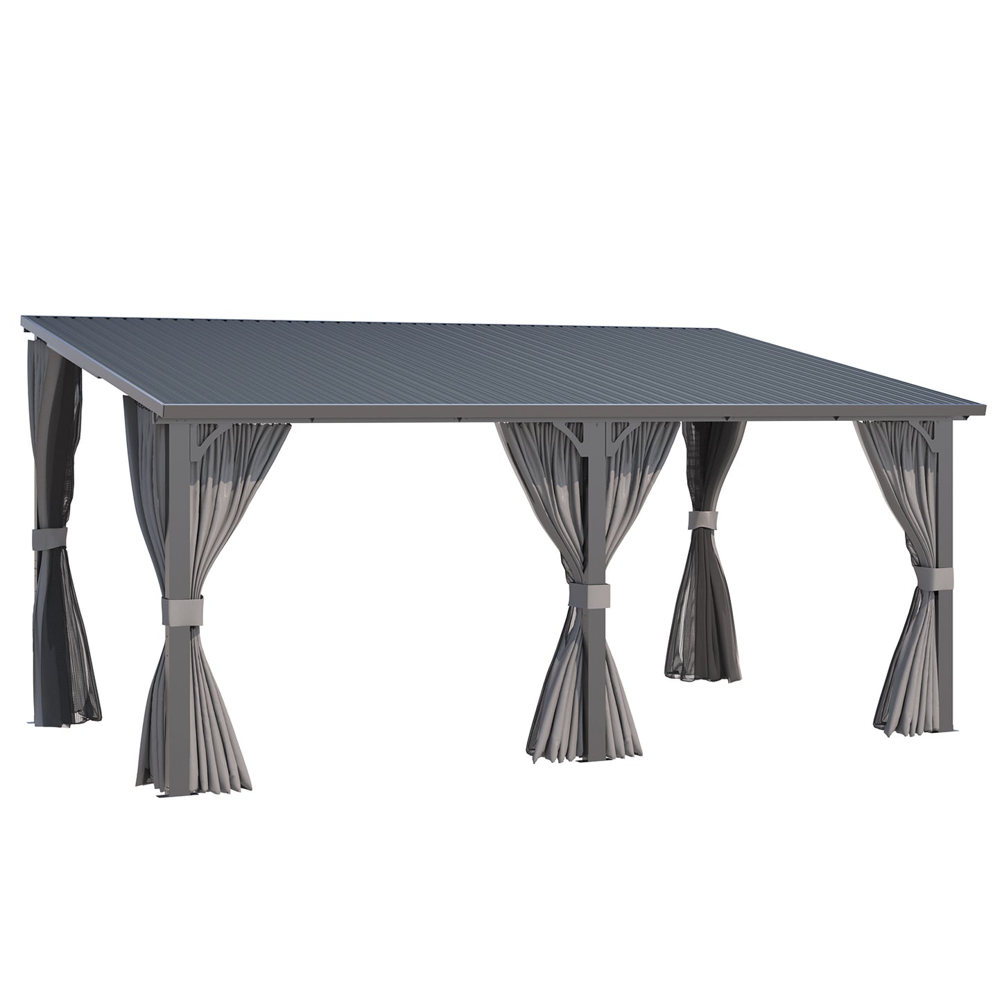 YODOLLA 16'x10' Outdoor Hardtop Gazebo Pergola with Curtains and Netting for Patio