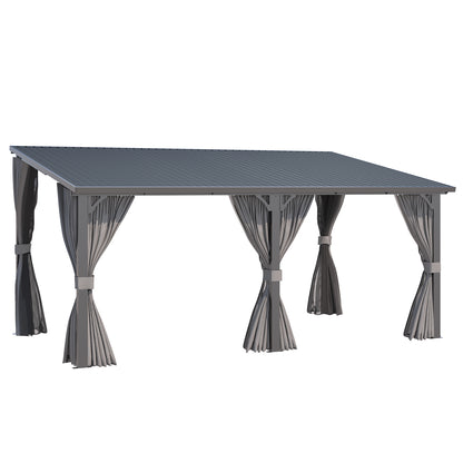 YODOLLA 16'x10' Outdoor Hardtop Gazebo Pergola with Curtains and Netting for Patio