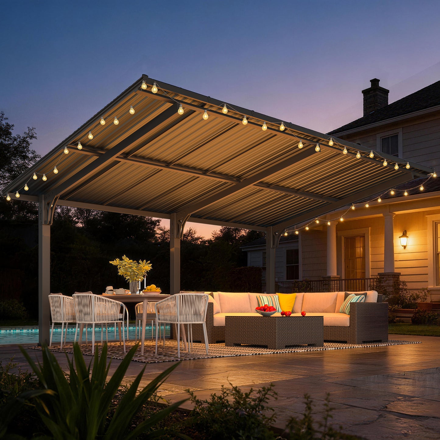 YODOLLA 16'x10' Freestanding Gazebo Outdoor Lean to Hardtop Metal Carport Pergolas