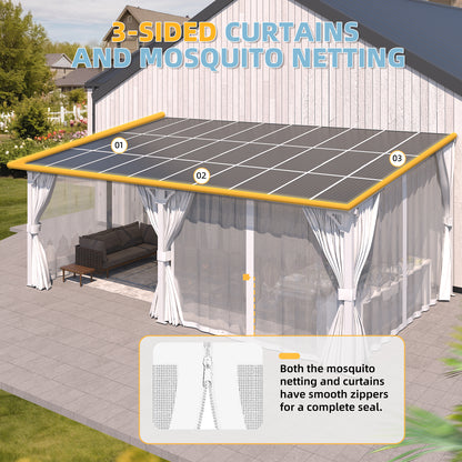 YODOLLA 20'x12' Outdoor Lean to Gazebo Pergola with Curtain and Netting for Patio, White