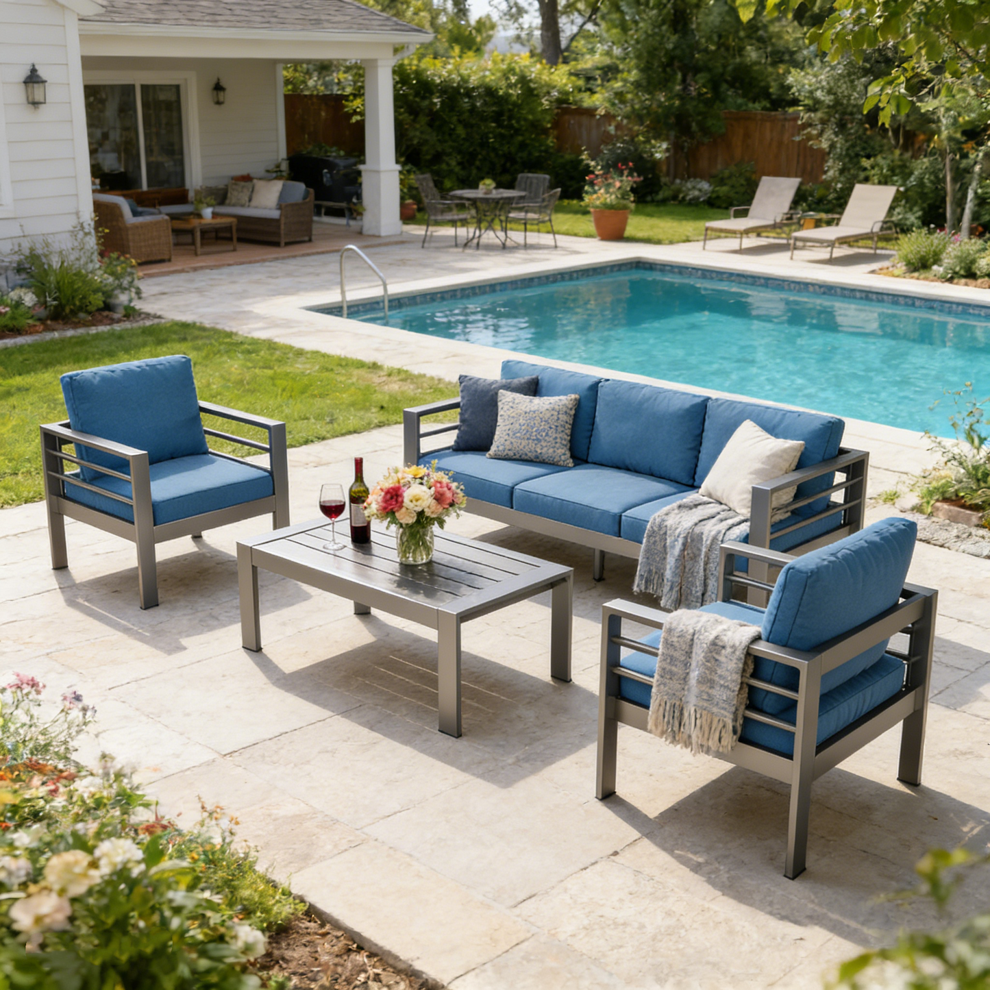 YODOLLA Aluminum Patio Furniture Set, 5 Seats with Coffee Table