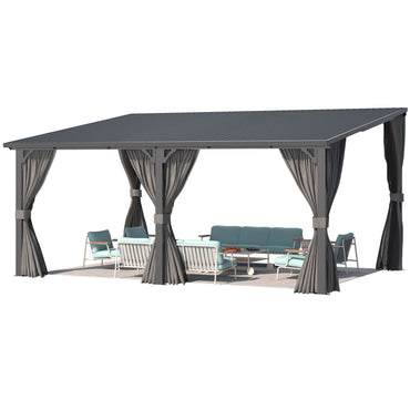 YODOLLA 16'x12' Outdoor Hardtop Metal Gazebo with Curtains and Netting for Patio