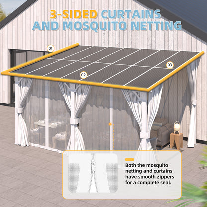 YODOLLA 16'x8' Outdoor Lean to Gazebo Pergola with Curtain and Netting for Patio, White
