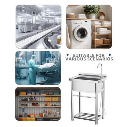 YODOLLA Stainless Steel Utility Sink Free Standing Single Bowl Commercial Kitchen Sinks