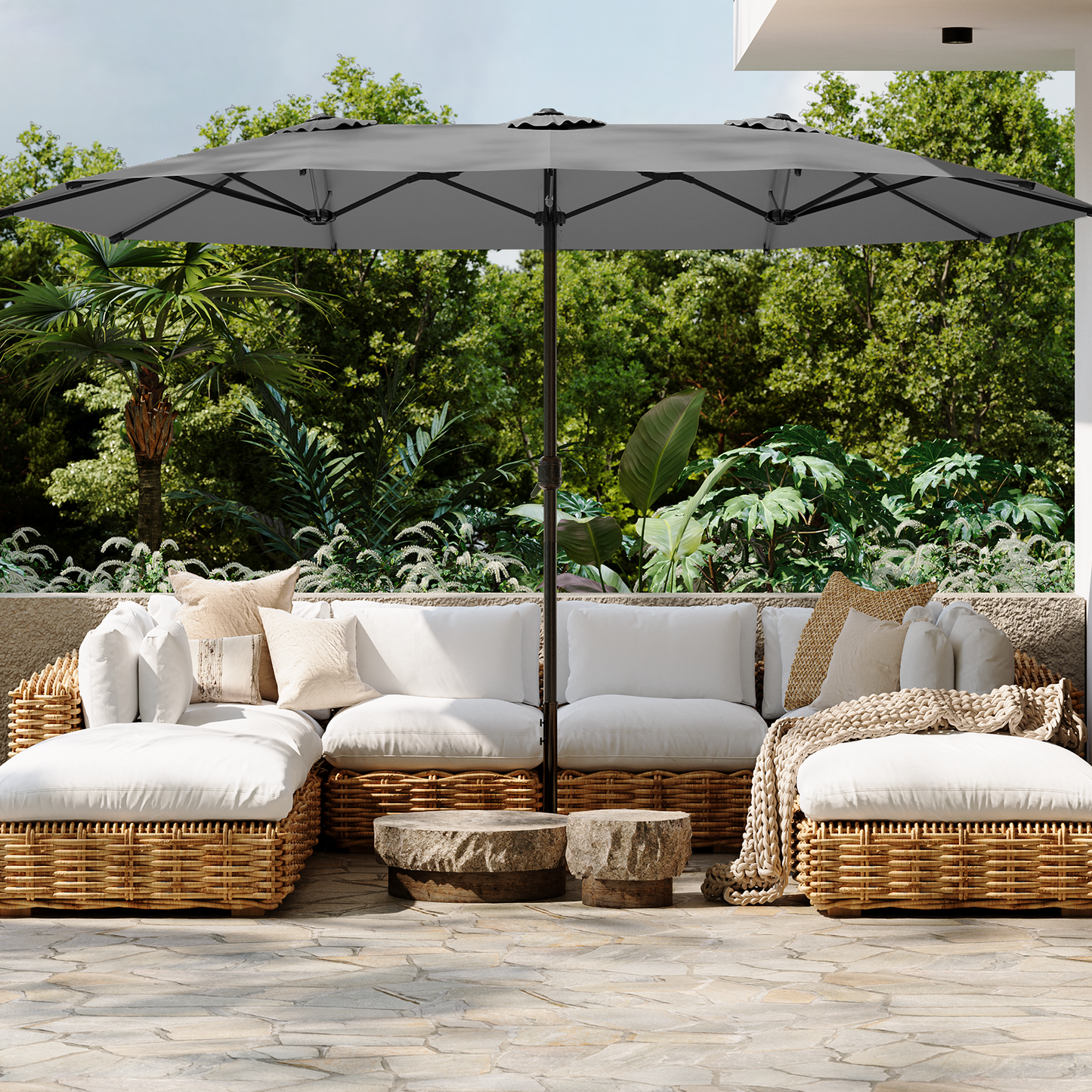 YODOLLA 15x9ft Double-Sided Patio Umbrella, Dark Grey