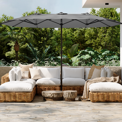 YODOLLA 15x9ft Double-Sided Patio Umbrella, Dark Grey