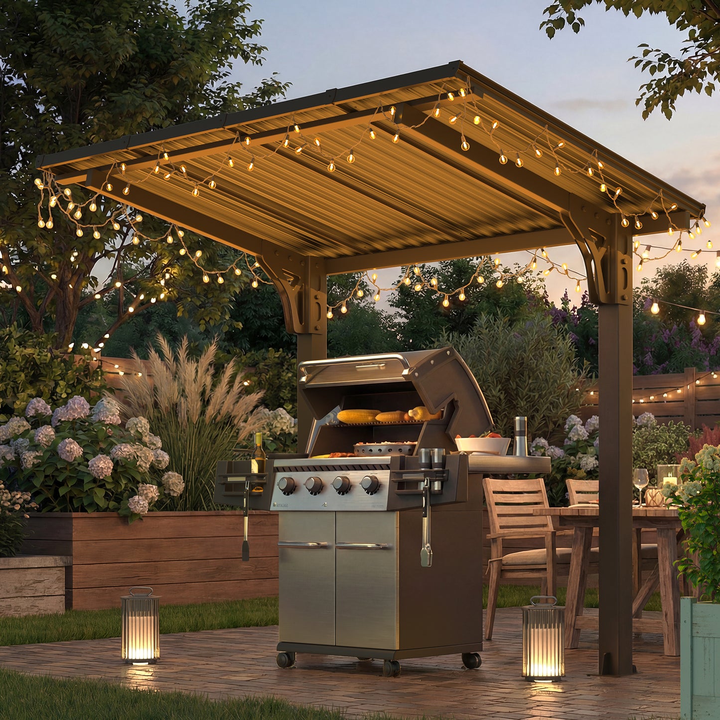 YODOLLA 8' x 5' Outdoor Lean to Grill Gazebo Hardtop Pergola Freestanding Pergolas