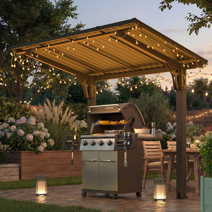YODOLLA 8' x 5' Outdoor Lean to Grill Gazebo Hardtop Pergola Freestanding Pergolas