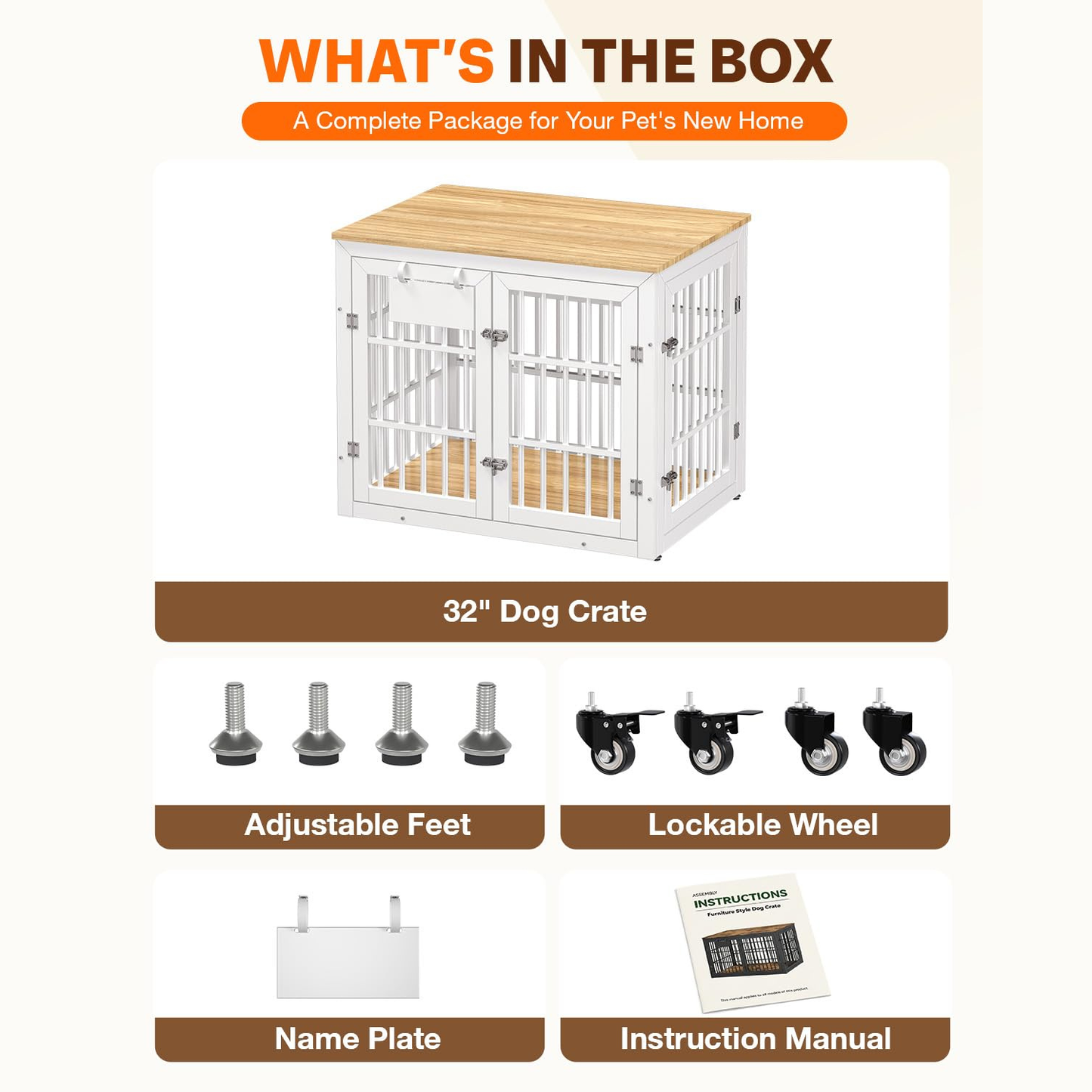 YODOLLA 32'' Dog Crate Furniture for Medium Breed, White