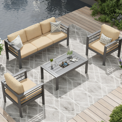 YODOLLA Aluminum Patio Furniture Set, 5 Seats with Coffee Table
