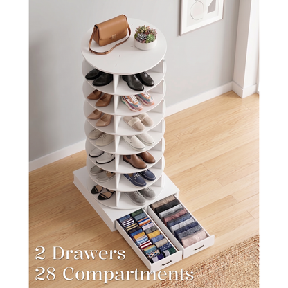 YODOLLA 8 Tier Rotating Shoe Rack Contains 2 Drawers Shoe Tower Organizer