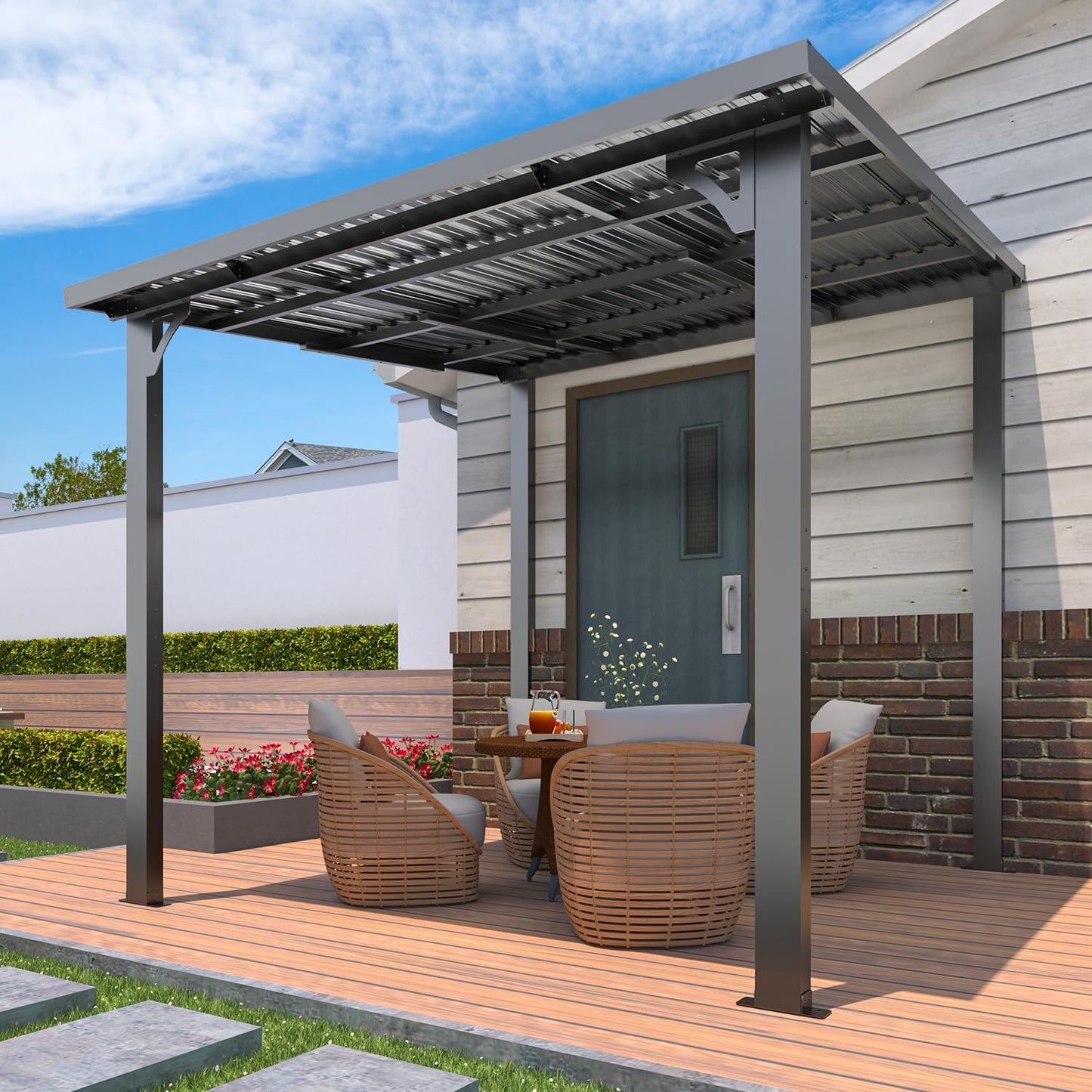 YODOLLA 8' x 8' Outdoor Pergola Hardtop Gazebo,Dark Grey