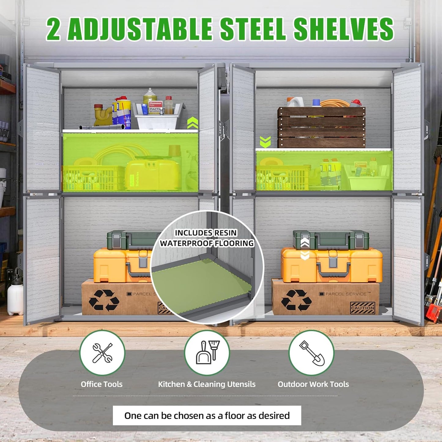 YODOLLA 58 Cu.Ft Resin Storage Cabinet Waterproof with Adjustable Shelves