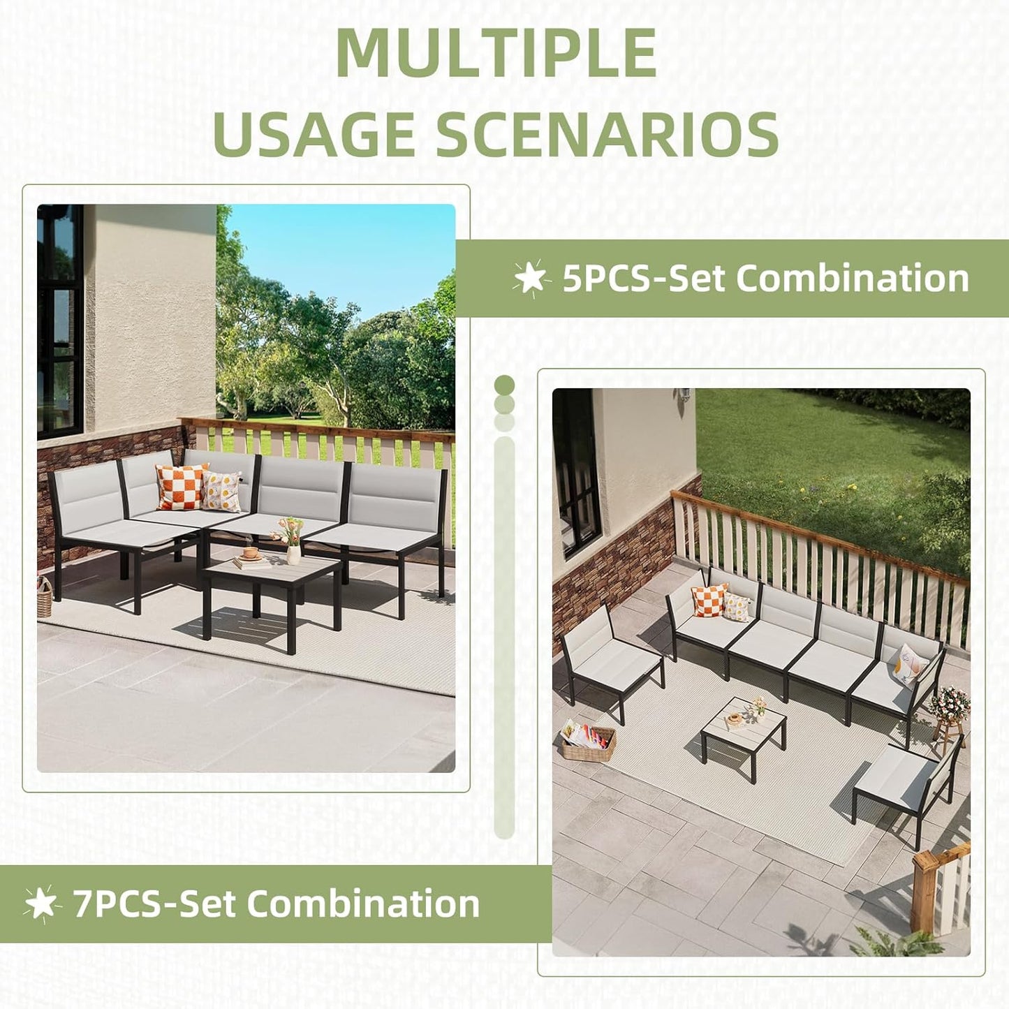 YODOLLA 7-Pc Sectional Patio Set Textilene Fabric, Off-White