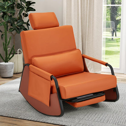 YODOLLA Retractable Gliding Rocking Chair, Orange Leather