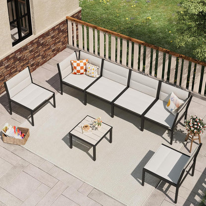 YODOLLA 7-Pc Sectional Patio Set Textilene Fabric, Off-White