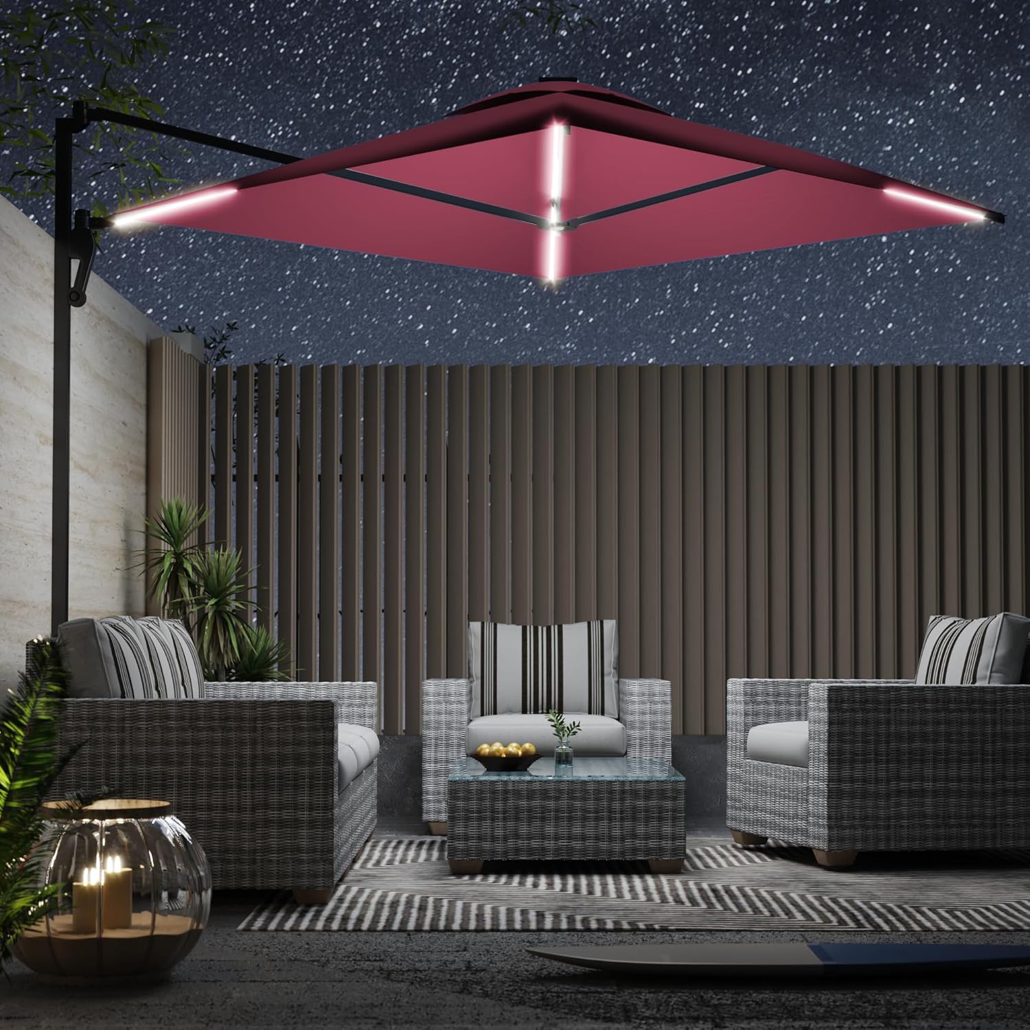 YODOLLA 10ft Solar LED Cantilever Patio Umbrella, Rectangular Wall Mou