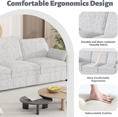 YODOLLA 89" Chenille Sofa, 3-Seater, 2 Removable Pillows, Gray
