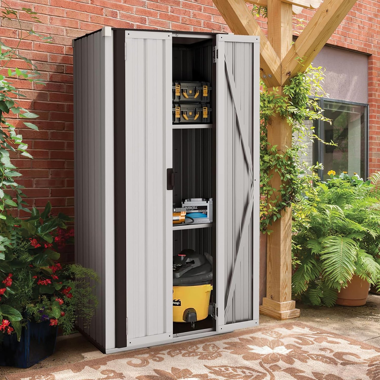YODOLLA Outdoor Storage Cabinet Waterproof with Shelves Storage Shed, White