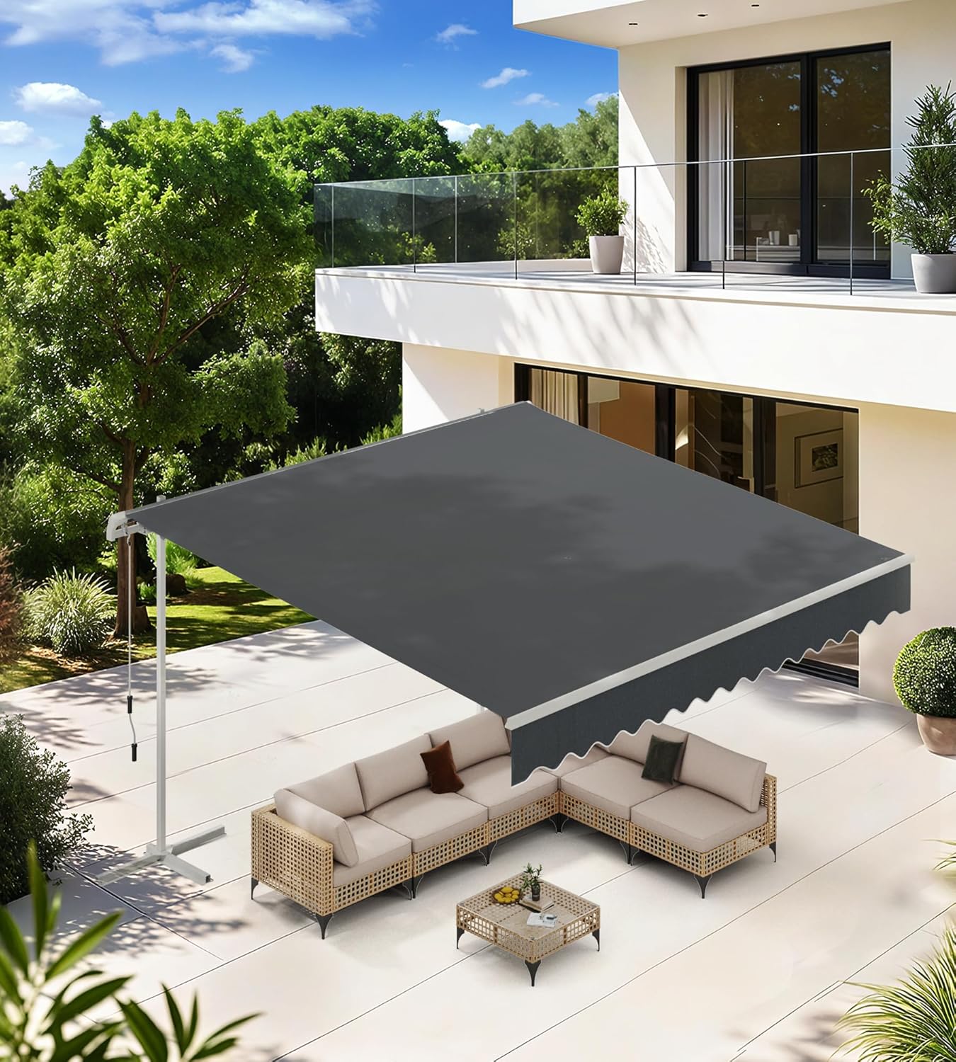 YODOLLA 10'x8' Single Side Free Standing Retractable Awning, Dark Gray