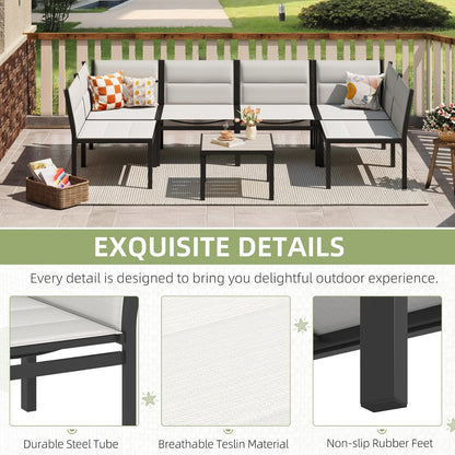 YODOLLA 7-Pc Sectional Patio Set Textilene Fabric, Off-White