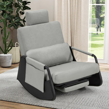 YODOLLA Retractable Gliding Rocking Chair, Gray Leather