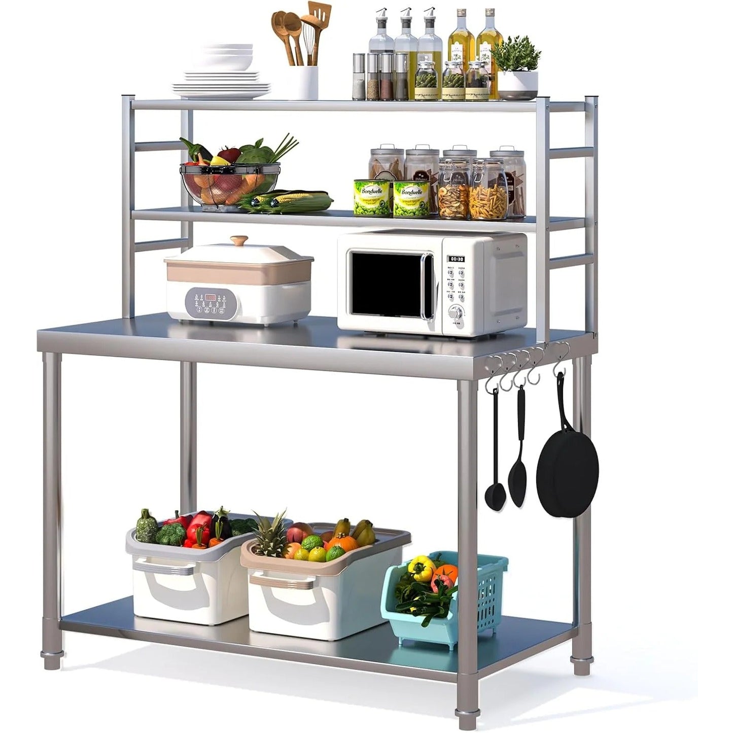 YODOLLA Stainless Steel Table with Overshelves