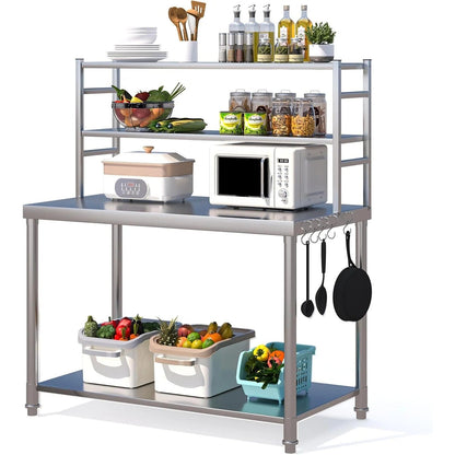 YODOLLA Stainless Steel Table with Overshelves