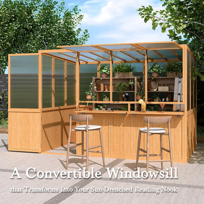 YODOLLA 6x10 FT Wood Greenhouse for Outdoors