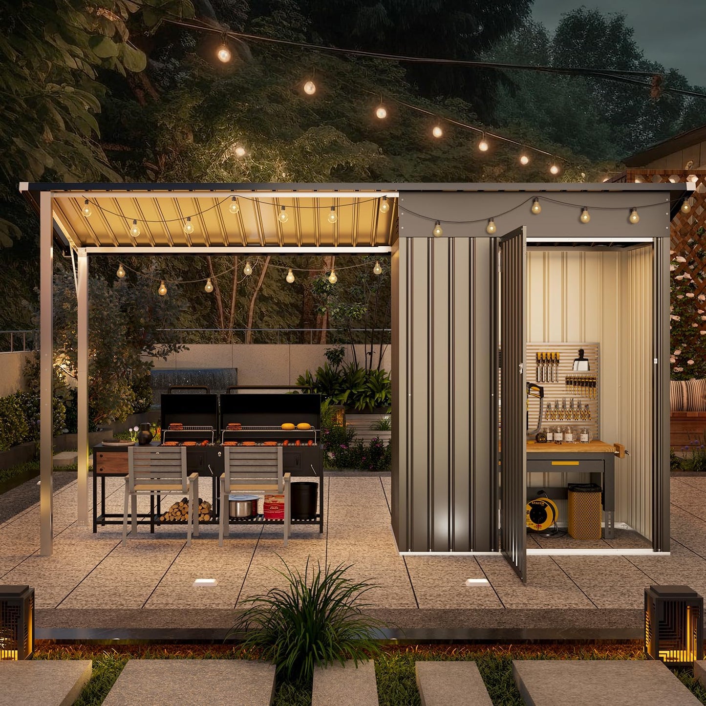 YODOLLA Outdoor Open-Sided Storage Shed, Sheds with Covered