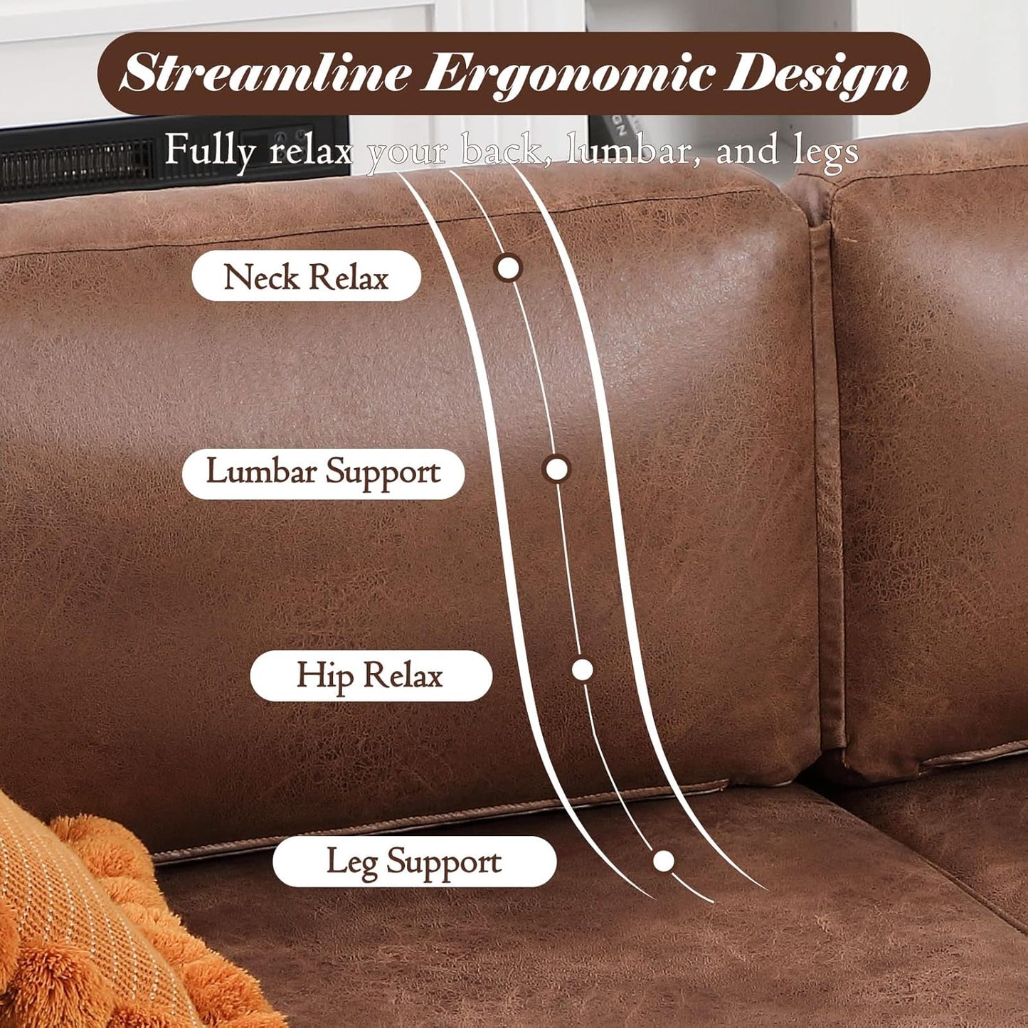 YODOLLA 79 Inch Sofa Couch for Living Room, Faux Leather, Brown