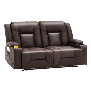 YODOLLA 2-Seat Recliner Sofa, Faux Leather, Cup Holders, Brown