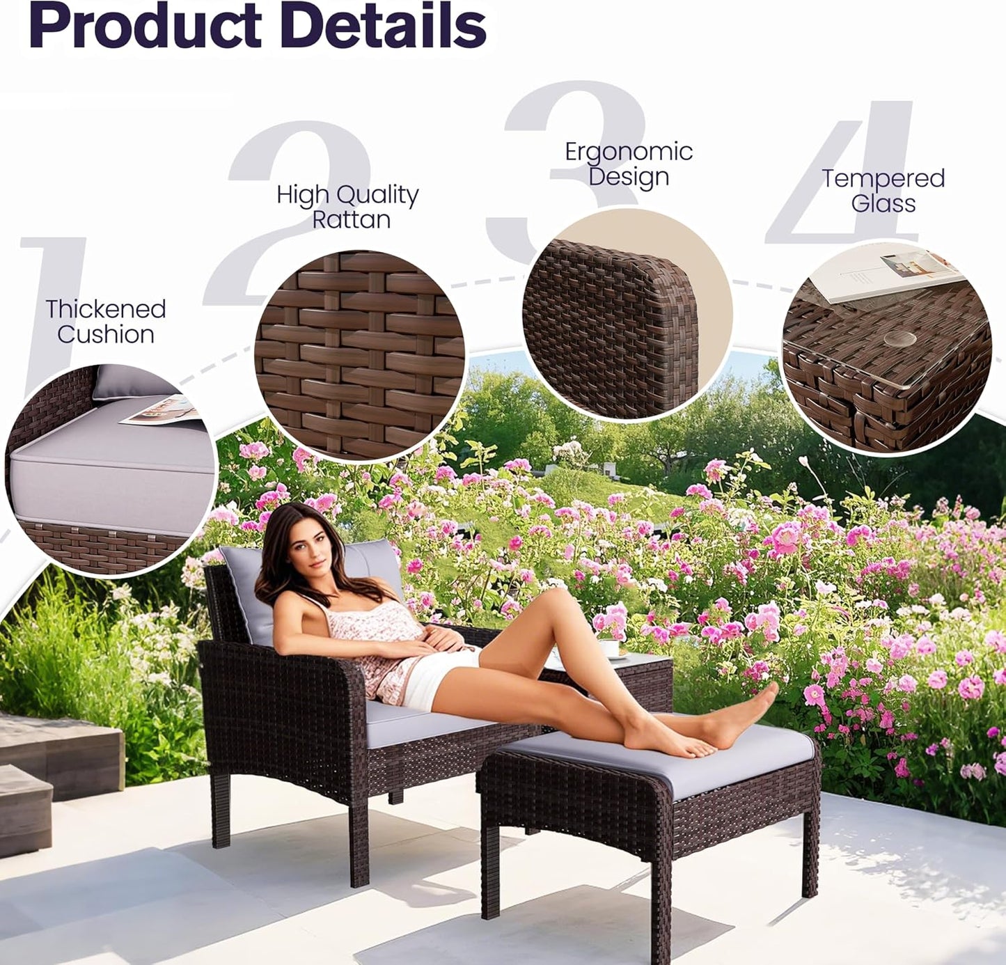 YODOLLA Outdoor 5 Pieces Patio Furniture Set, Grey