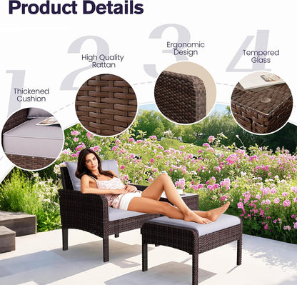 YODOLLA Outdoor 5 Pieces Patio Furniture Set, Grey