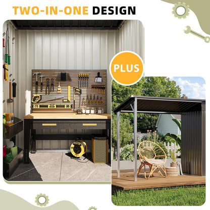 YODOLLA Outdoor Open-Sided Storage Shed, Sheds with Covered