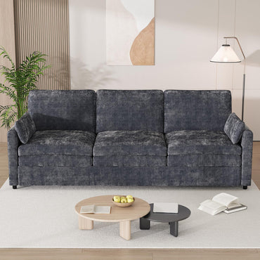 YODOLLA 89" Chenille Sofa, 3-Seater, 2 Removable Pillows, Black
