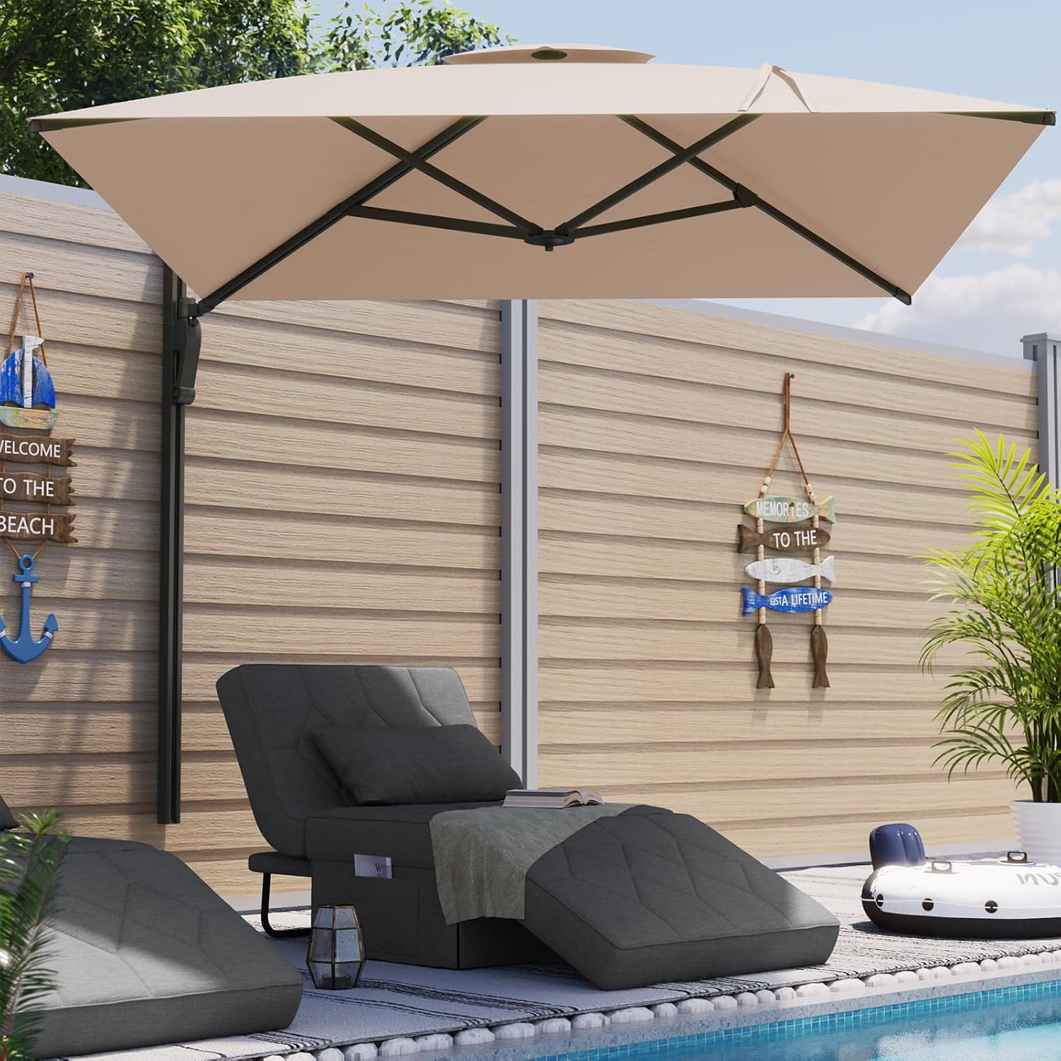 YODOLLA 10ft Wall Mounted Patio Umbrella, Rectangle Outdoor Patio Umbr