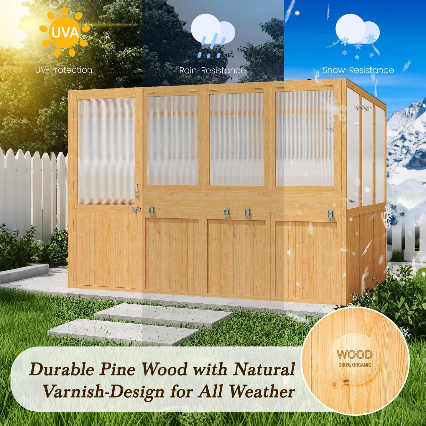 YODOLLA 6x10 FT Wood Greenhouse for Outdoors