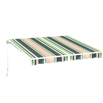 YODOLLA 10x8 retractable patio awning, mixed beige and green stripes.
