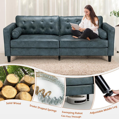 YODOLLA 84.2" 3-Seats Large Sofa Couch Couch, Faux Leather Blue