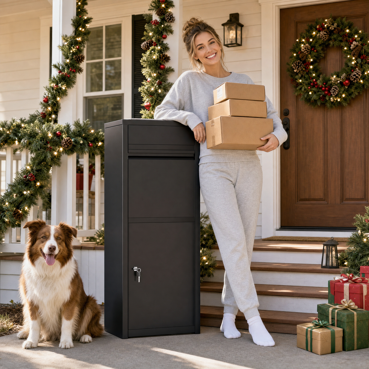 YODOLLA Package Delivery Box for Outside Anti-Theft Parcel Drop Box with Lock, Black