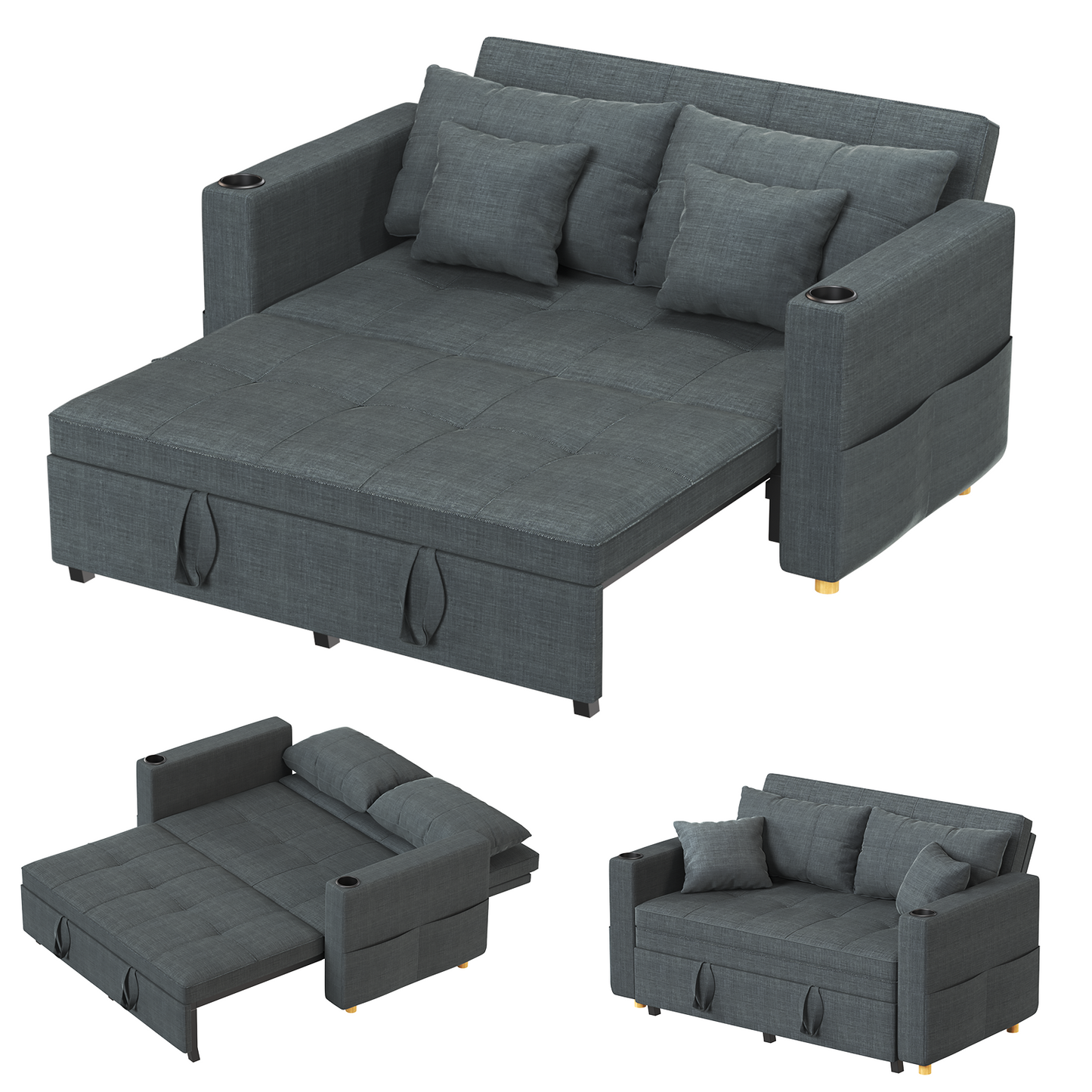 YODOLLA Sleeper Chair Bed, 63" Extra Wide Convertible Sofa Bed for Adults, Dark Grey