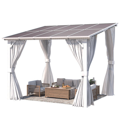 YODOLLA 10'x8' Outdoor Lean to Gazebo Pergola with Curtain and Netting for Patio, White