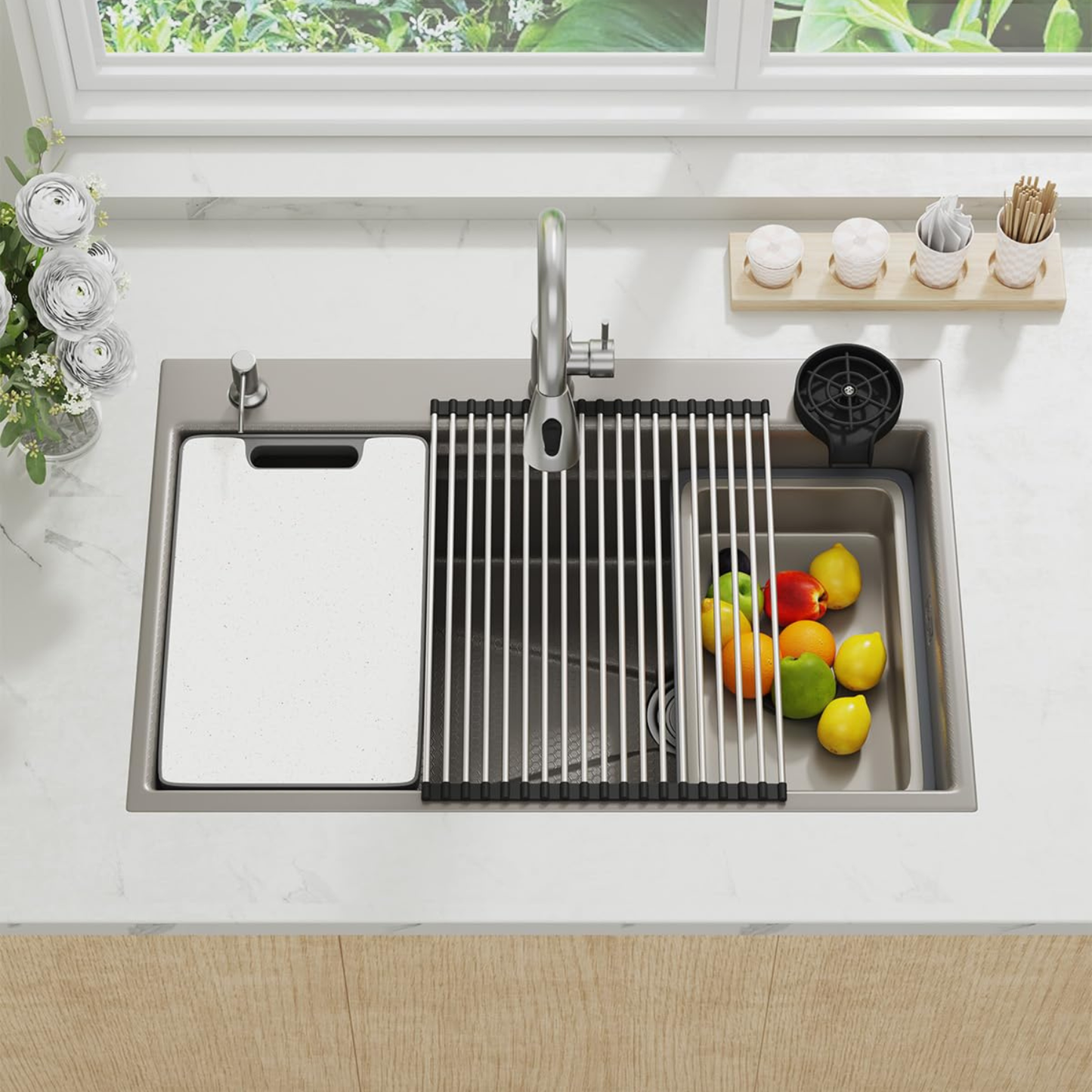 YODOLLA 33x22 In Drop-in/Topmount Kitchen Sink, Stainless Steel Workstation Sink