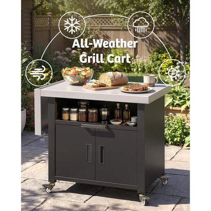 YODOLLA Outdoor Kitchen Island with Cabinet and 2 Side Table Movable Bar Cart